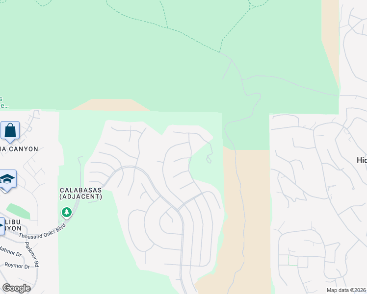 map of restaurants, bars, coffee shops, grocery stores, and more near 5766 Newcastle Lane in Calabasas