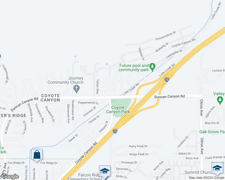 map of restaurants, bars, coffee shops, grocery stores, and more near 4866 Stoneglen Avenue in Fontana