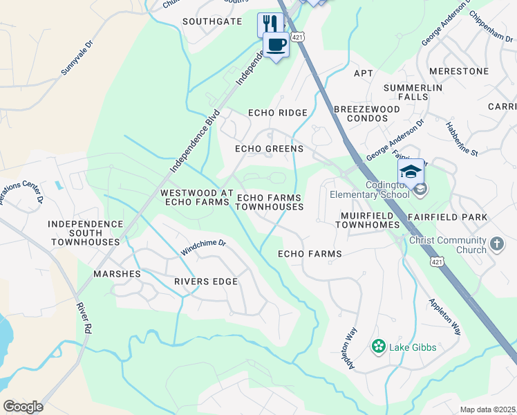 map of restaurants, bars, coffee shops, grocery stores, and more near 3807 Appleton Way in Wilmington
