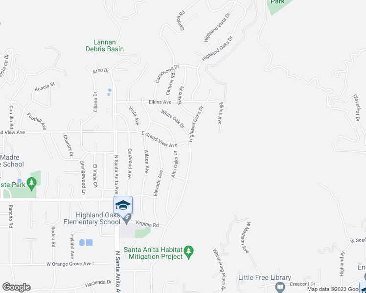 map of restaurants, bars, coffee shops, grocery stores, and more near 150 East Grandview Avenue in Arcadia