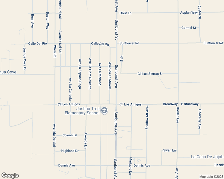 map of restaurants, bars, coffee shops, grocery stores, and more near 4805 Avenida La Mirada in Joshua Tree