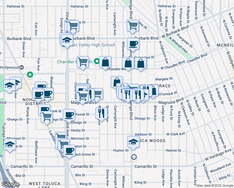 map of restaurants, bars, coffee shops, grocery stores, and more near in Los Angeles
