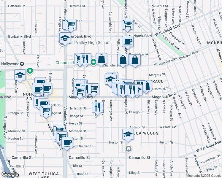 map of restaurants, bars, coffee shops, grocery stores, and more near in Los Angeles