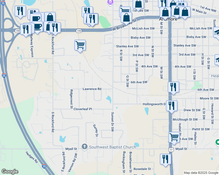 map of restaurants, bars, coffee shops, grocery stores, and more near 1901 Lawrence Road in Ardmore