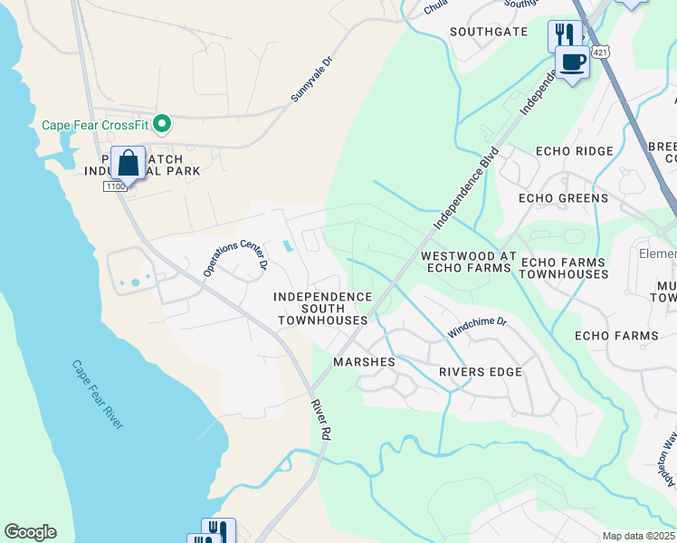 map of restaurants, bars, coffee shops, grocery stores, and more near 306 Hibiscus Way in Wilmington