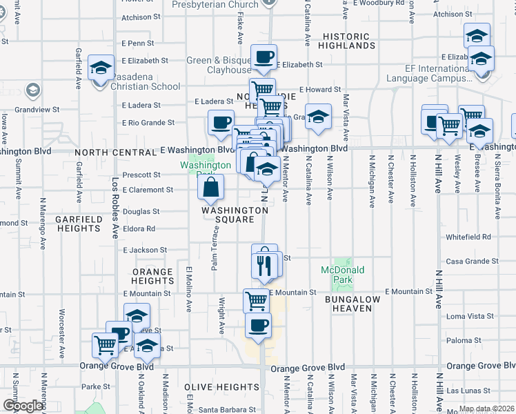 map of restaurants, bars, coffee shops, grocery stores, and more near 1165 North Lake Avenue in Pasadena