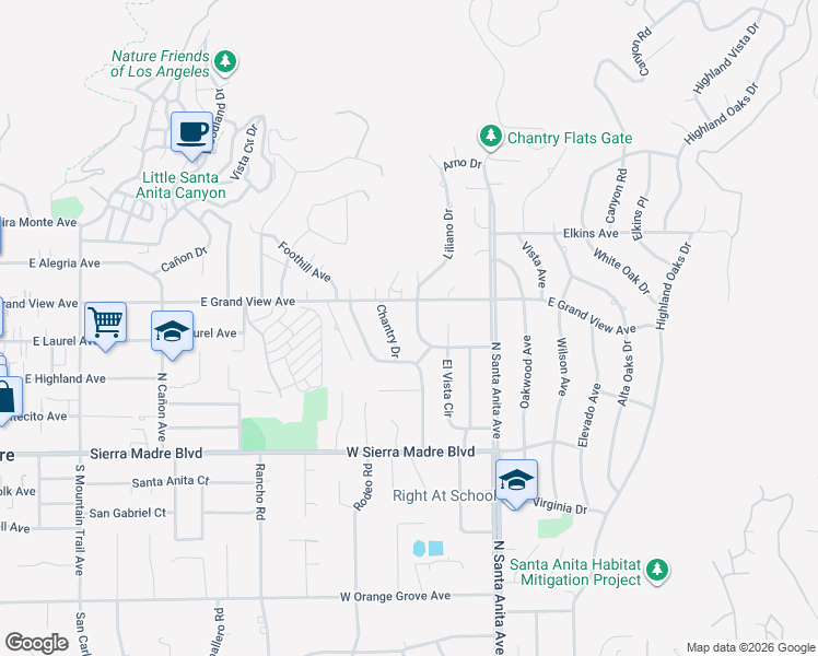 map of restaurants, bars, coffee shops, grocery stores, and more near 1837 Stonehouse Road in Arcadia