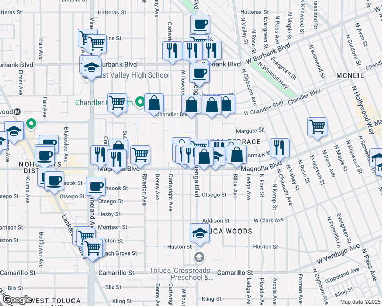 map of restaurants, bars, coffee shops, grocery stores, and more near in Los Angeles