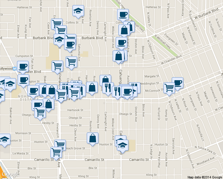 map of restaurants, bars, coffee shops, grocery stores, and more near in Los Angeles