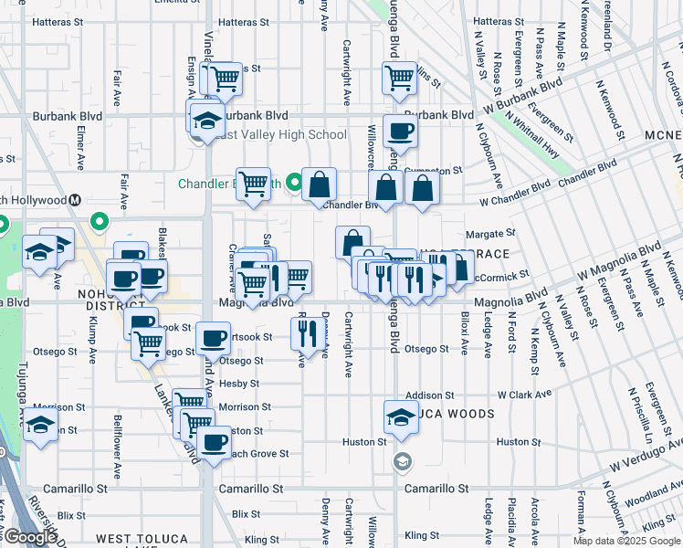 map of restaurants, bars, coffee shops, grocery stores, and more near in Los Angeles