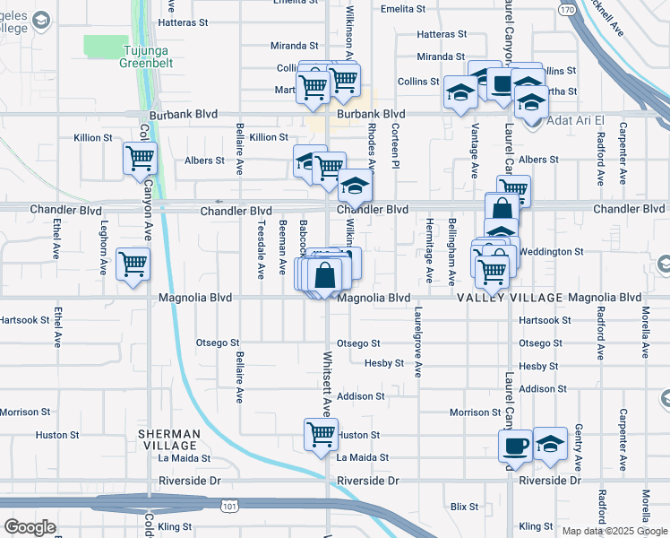map of restaurants, bars, coffee shops, grocery stores, and more near in Los Angeles