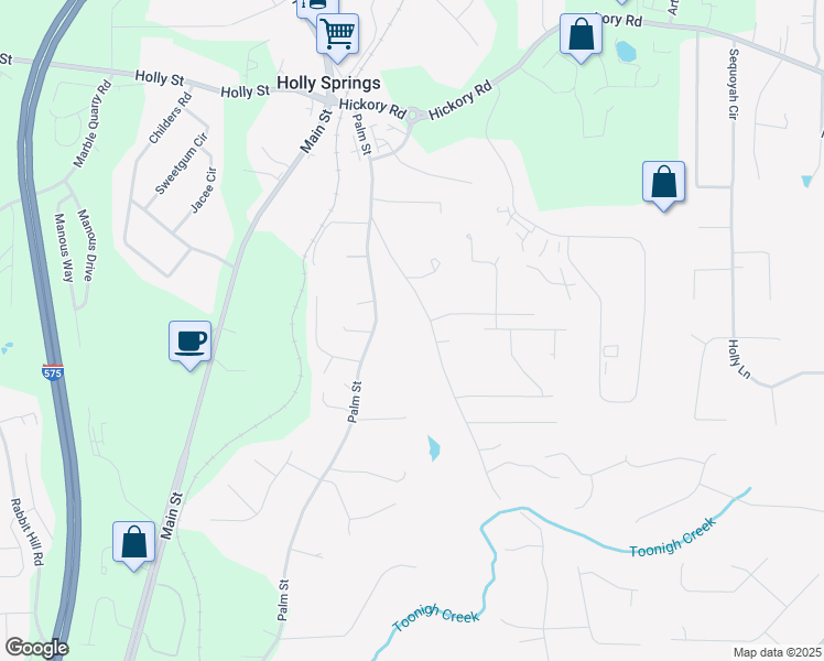 map of restaurants, bars, coffee shops, grocery stores, and more near 334 Old Magnolia Way in Holly Springs