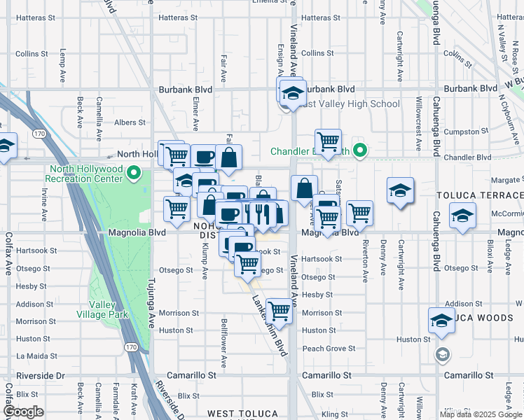map of restaurants, bars, coffee shops, grocery stores, and more near 11059 McCormick St in North Hollywood