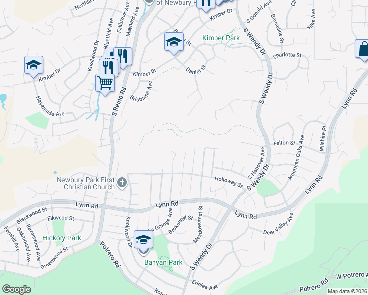 map of restaurants, bars, coffee shops, grocery stores, and more near 729 Kenmore Circle in Thousand Oaks