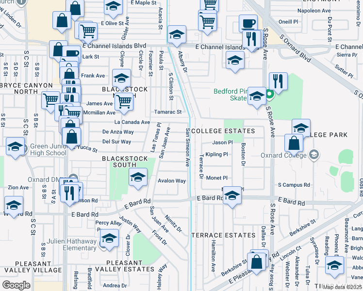 map of restaurants, bars, coffee shops, grocery stores, and more near 840 Morro Way in Oxnard