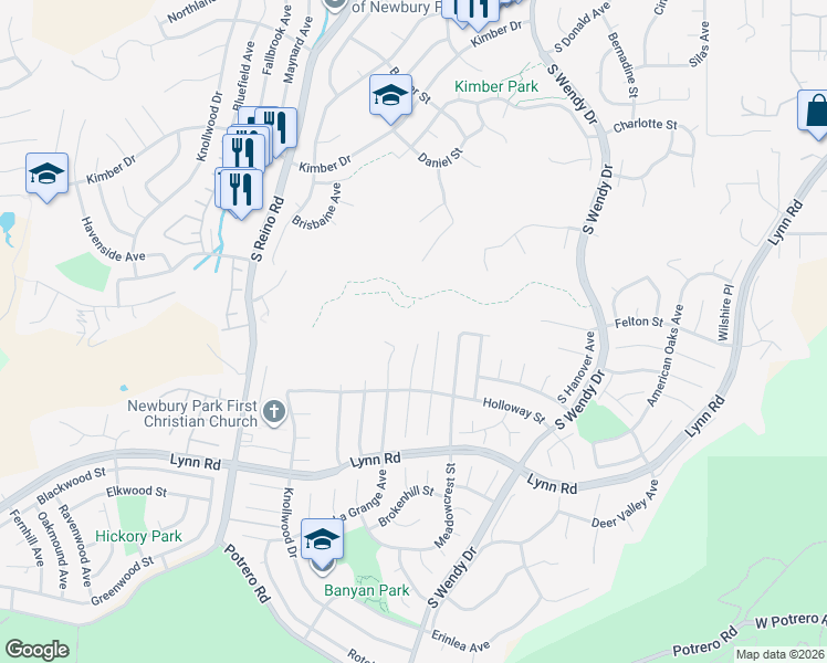 map of restaurants, bars, coffee shops, grocery stores, and more near 729 Kenmore Circle in Thousand Oaks