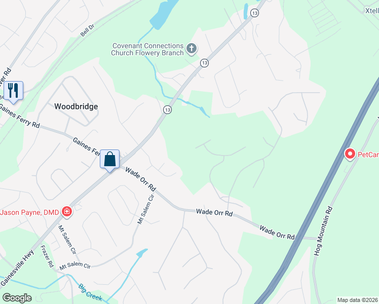 map of restaurants, bars, coffee shops, grocery stores, and more near 6306 Horizon Drive in Flowery Branch