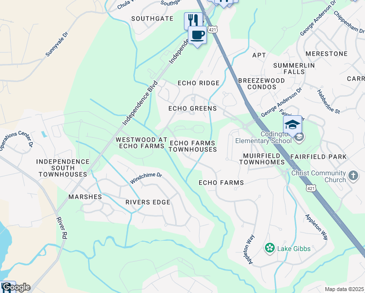map of restaurants, bars, coffee shops, grocery stores, and more near 3801 Appleton Way in Wilmington