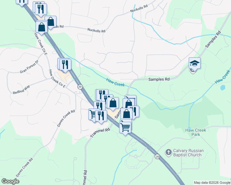 map of restaurants, bars, coffee shops, grocery stores, and more near 4186 Lanier Ridge Walk in Cumming