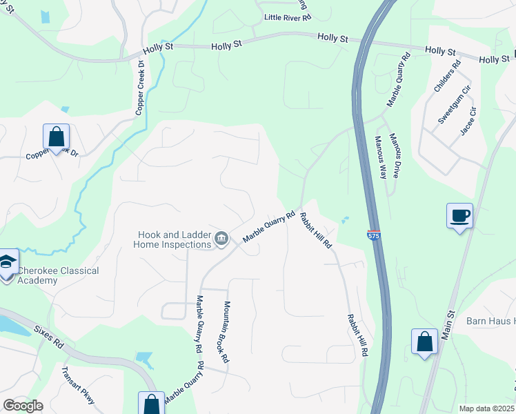 map of restaurants, bars, coffee shops, grocery stores, and more near 438 Crestmont Lane in Canton