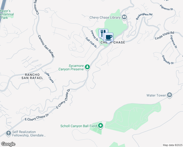 map of restaurants, bars, coffee shops, grocery stores, and more near Greenwich Road in Glendale