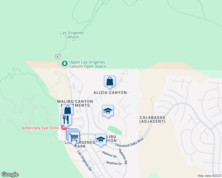 map of restaurants, bars, coffee shops, grocery stores, and more near in Calabasas
