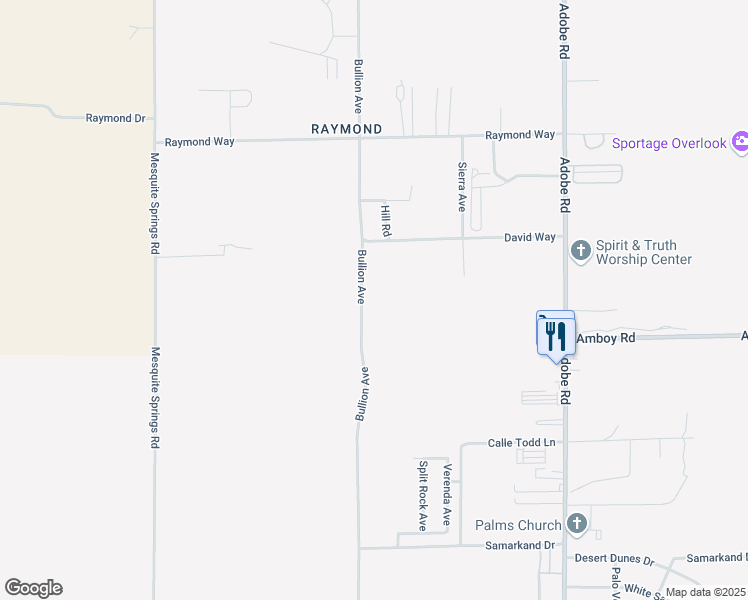 map of restaurants, bars, coffee shops, grocery stores, and more near Adobe Road in Twentynine Palms