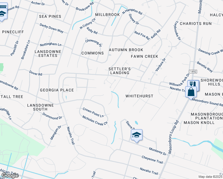 map of restaurants, bars, coffee shops, grocery stores, and more near 719 Paisley Court in Wilmington