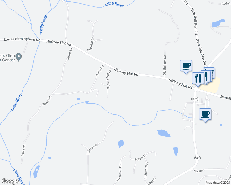 map of restaurants, bars, coffee shops, grocery stores, and more near 575 Hickory Flat Road in Alpharetta