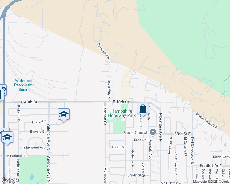 map of restaurants, bars, coffee shops, grocery stores, and more near 4139 Newport Court North in San Bernardino
