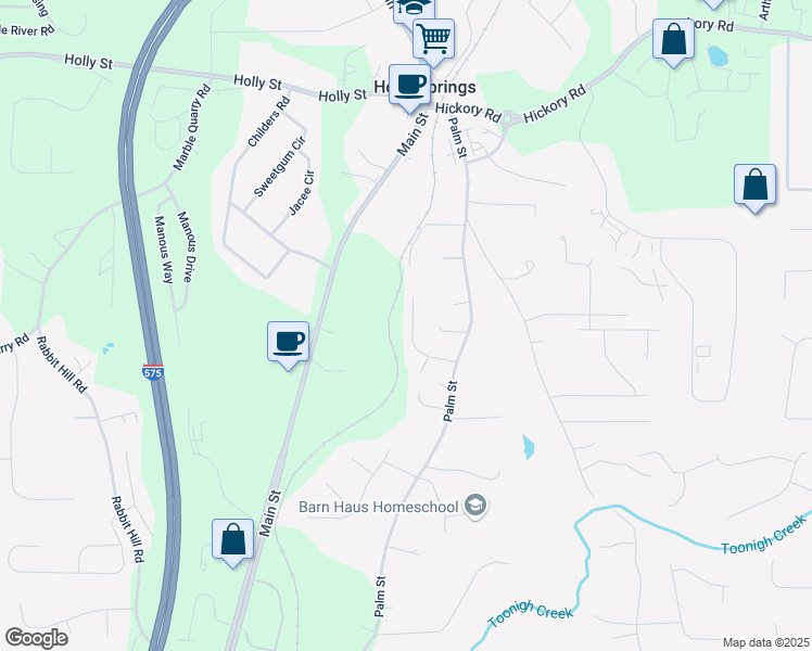 map of restaurants, bars, coffee shops, grocery stores, and more near 301 Jetta Lane in Holly Springs