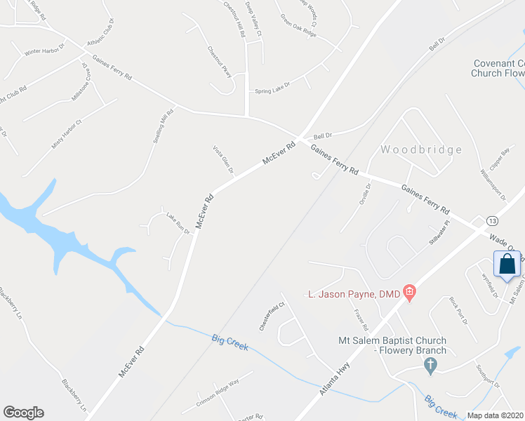 map of restaurants, bars, coffee shops, grocery stores, and more near 6509 McEver Road in Flowery Branch