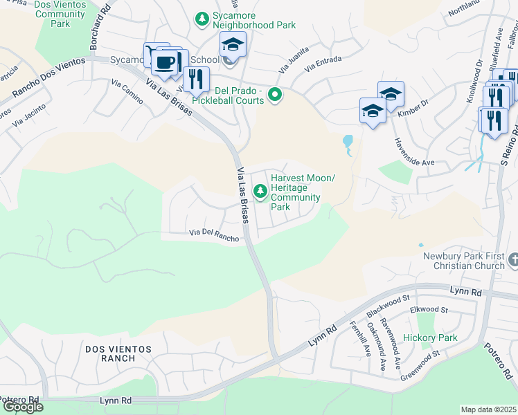 map of restaurants, bars, coffee shops, grocery stores, and more near 678 Camino Del Sol in Thousand Oaks