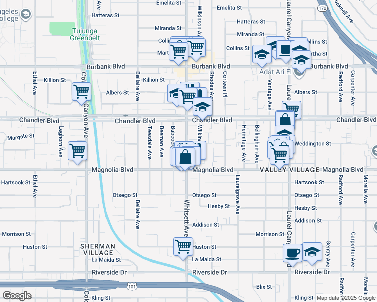map of restaurants, bars, coffee shops, grocery stores, and more near in Los Angeles
