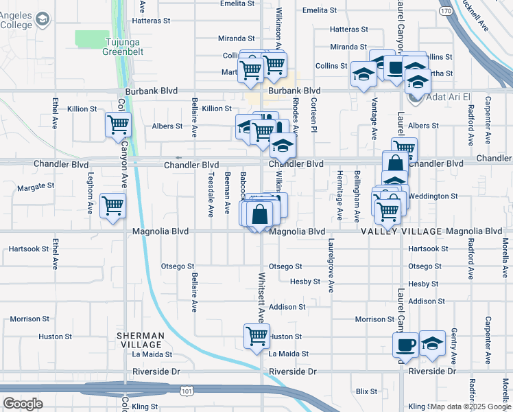 map of restaurants, bars, coffee shops, grocery stores, and more near in Los Angeles