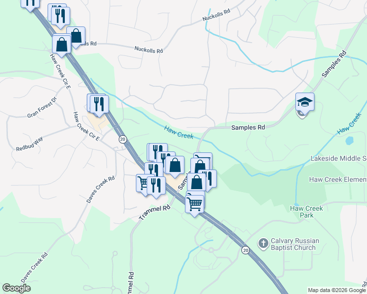 map of restaurants, bars, coffee shops, grocery stores, and more near 4174 Lanier Ridge Walk in Cumming