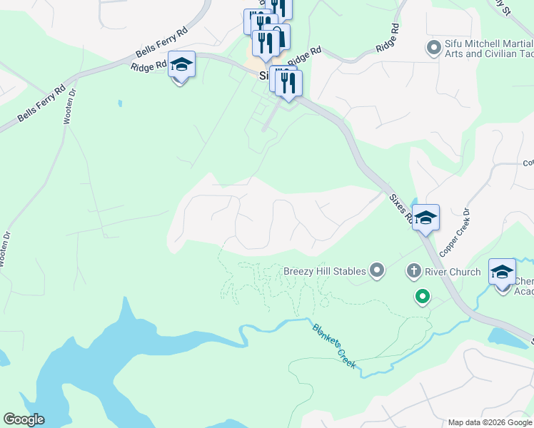 map of restaurants, bars, coffee shops, grocery stores, and more near 1072 Blankets Creek Drive in Canton