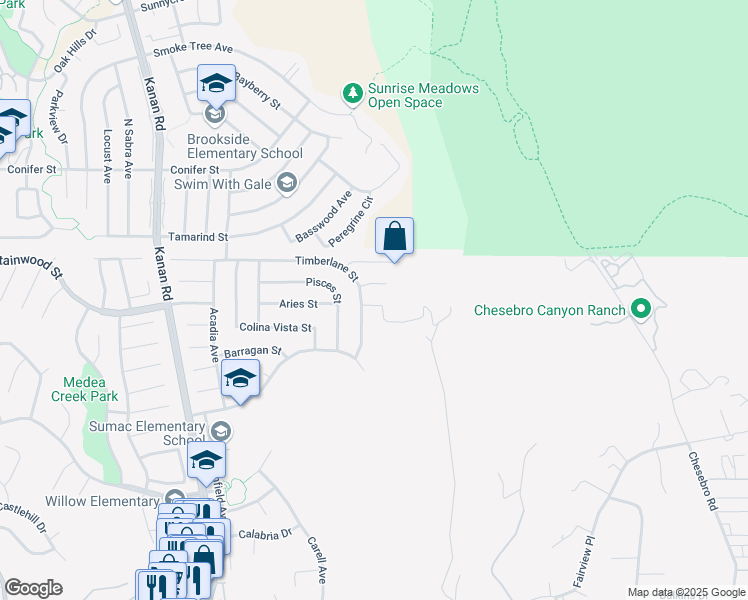 map of restaurants, bars, coffee shops, grocery stores, and more near 28647 Bamfield Drive in Agoura Hills
