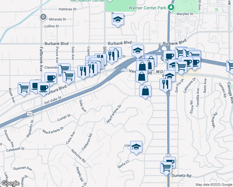 map of restaurants, bars, coffee shops, grocery stores, and more near 22277 Avenue San Luis in Los Angeles