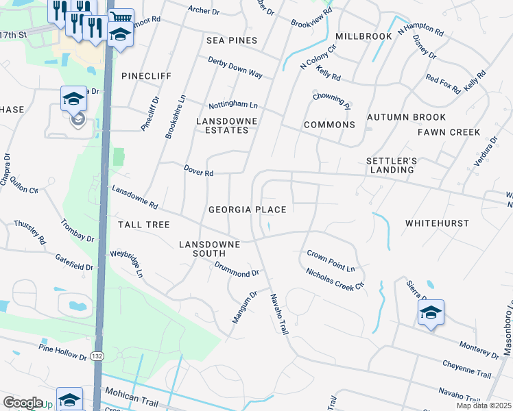 map of restaurants, bars, coffee shops, grocery stores, and more near 4306 Stratton Village Lane in Wilmington