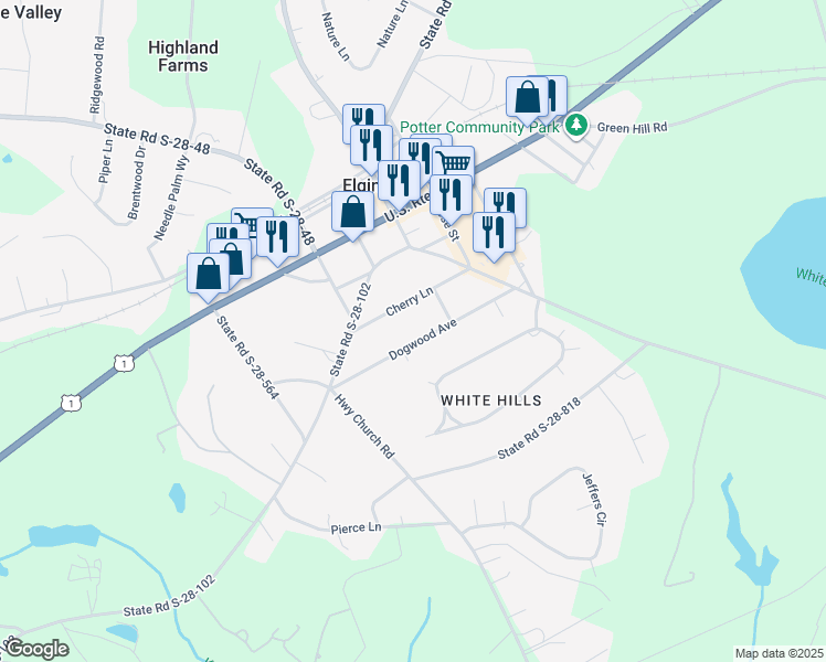 map of restaurants, bars, coffee shops, grocery stores, and more near 1001 Cherry Lane in Elgin