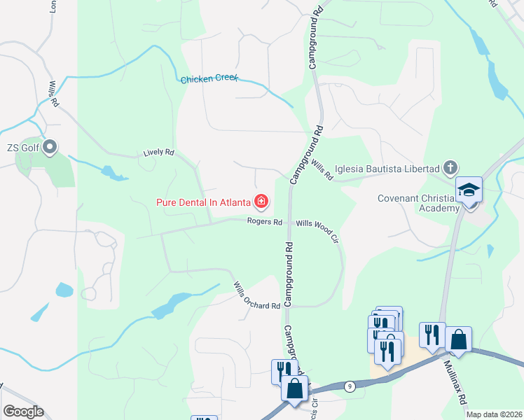 map of restaurants, bars, coffee shops, grocery stores, and more near 5935 Camp Trail in Cumming