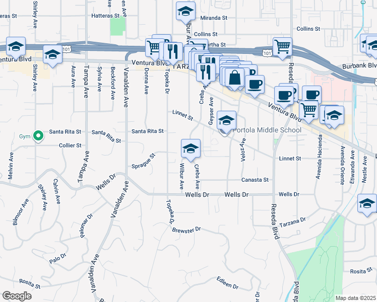 map of restaurants, bars, coffee shops, grocery stores, and more near in Los Angeles