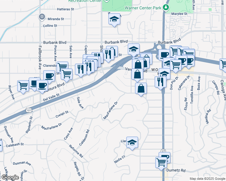 map of restaurants, bars, coffee shops, grocery stores, and more near 22268 Avenue San Luis in Los Angeles