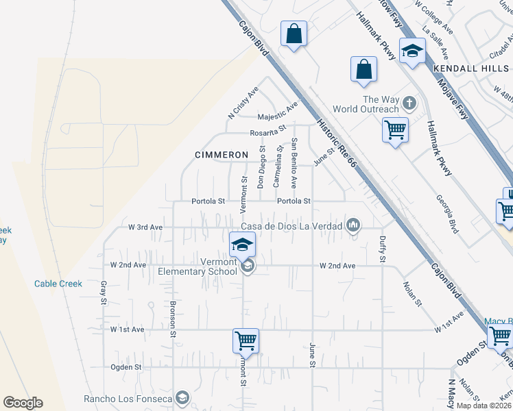 map of restaurants, bars, coffee shops, grocery stores, and more near 3921 Vermont Street in Muscoy