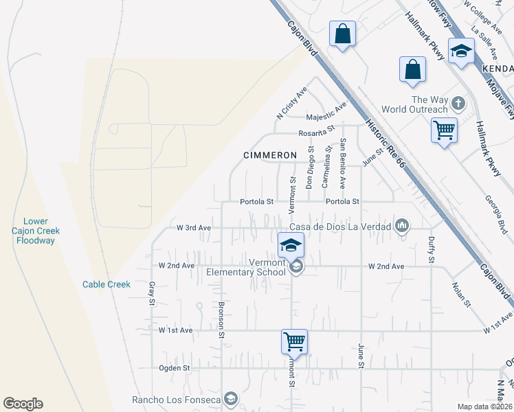 map of restaurants, bars, coffee shops, grocery stores, and more near 4295 Raquel Court in San Bernardino