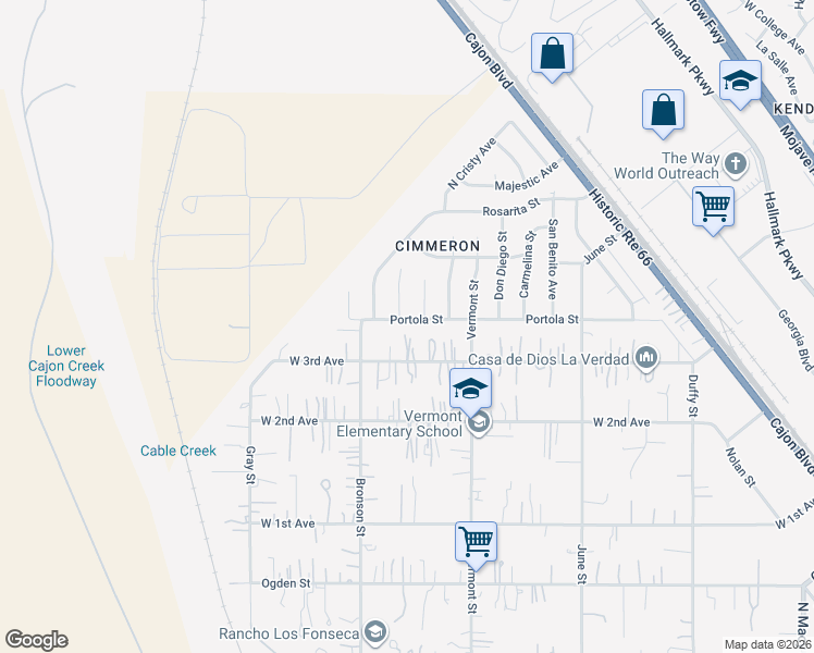 map of restaurants, bars, coffee shops, grocery stores, and more near 4295 Raquel Court in San Bernardino