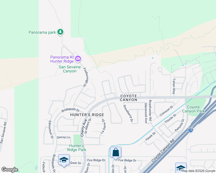 map of restaurants, bars, coffee shops, grocery stores, and more near 4802 Thornbush Way in Fontana