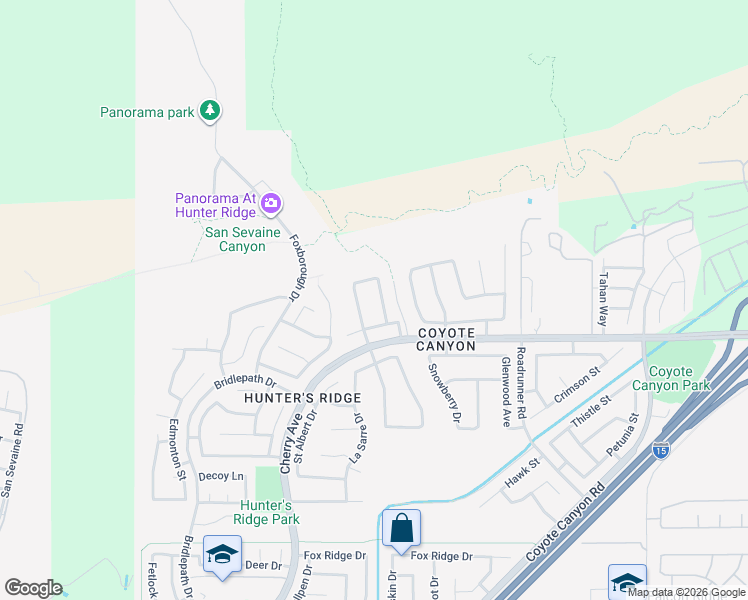 map of restaurants, bars, coffee shops, grocery stores, and more near 4802 Thornbush Way in Fontana