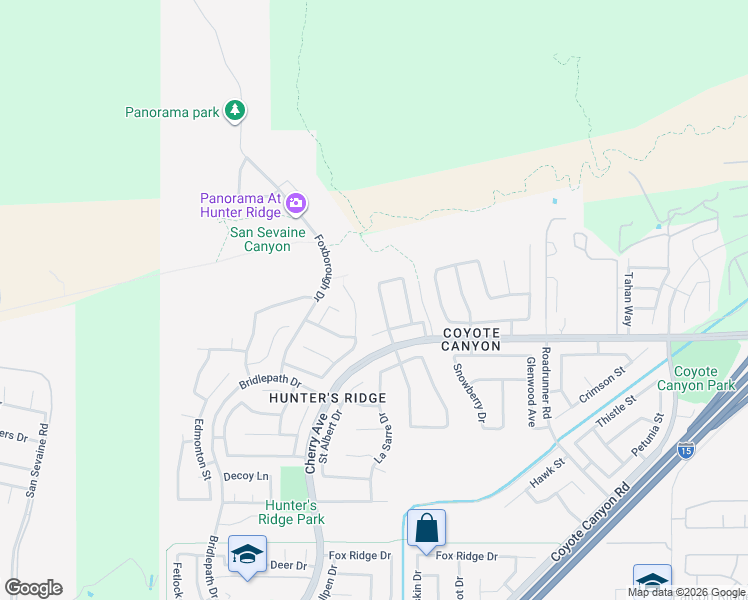 map of restaurants, bars, coffee shops, grocery stores, and more near 4819 Huntsmen Place in Fontana